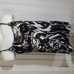 CLEAR SKY Abstract Black/Cream Sleeveless Top-Adjustable Skinny Straps-EUC-Sz M